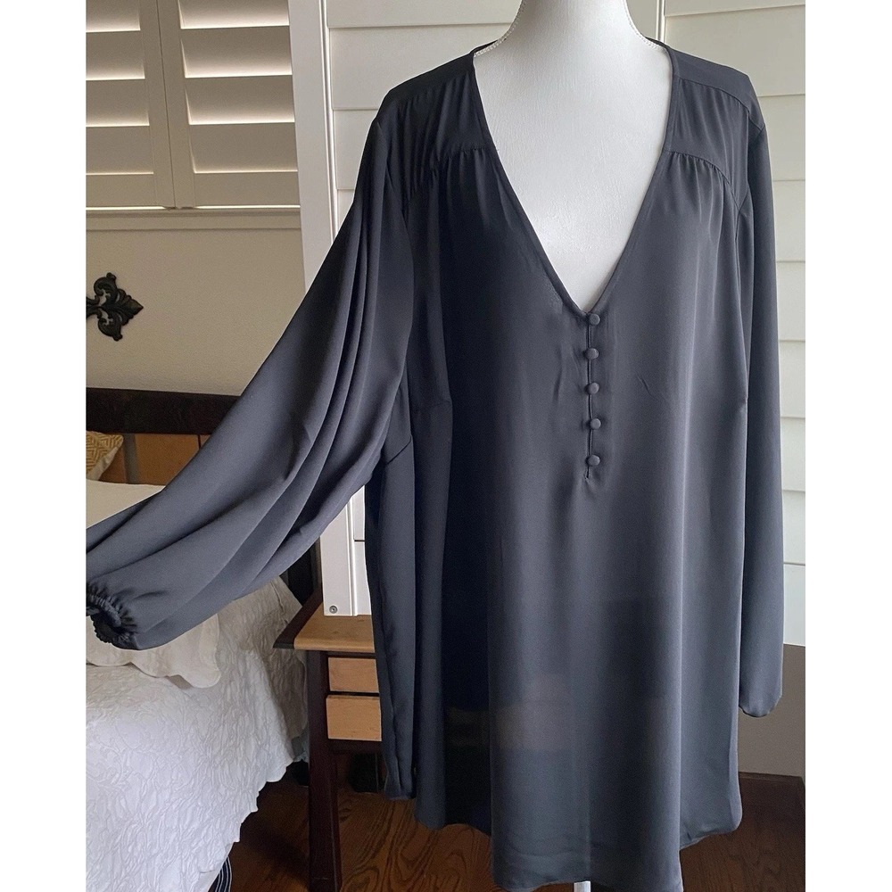 Torrid‎ Harper Georgette Tunic Top 5X Deep Black Long Sleeve Blouson V Neck New